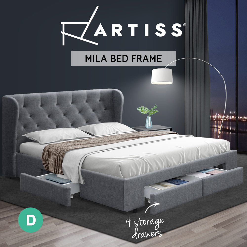 Artiss Bed Frame Queen Double King Size Base With Storage Drawers - Picture 18 of 22