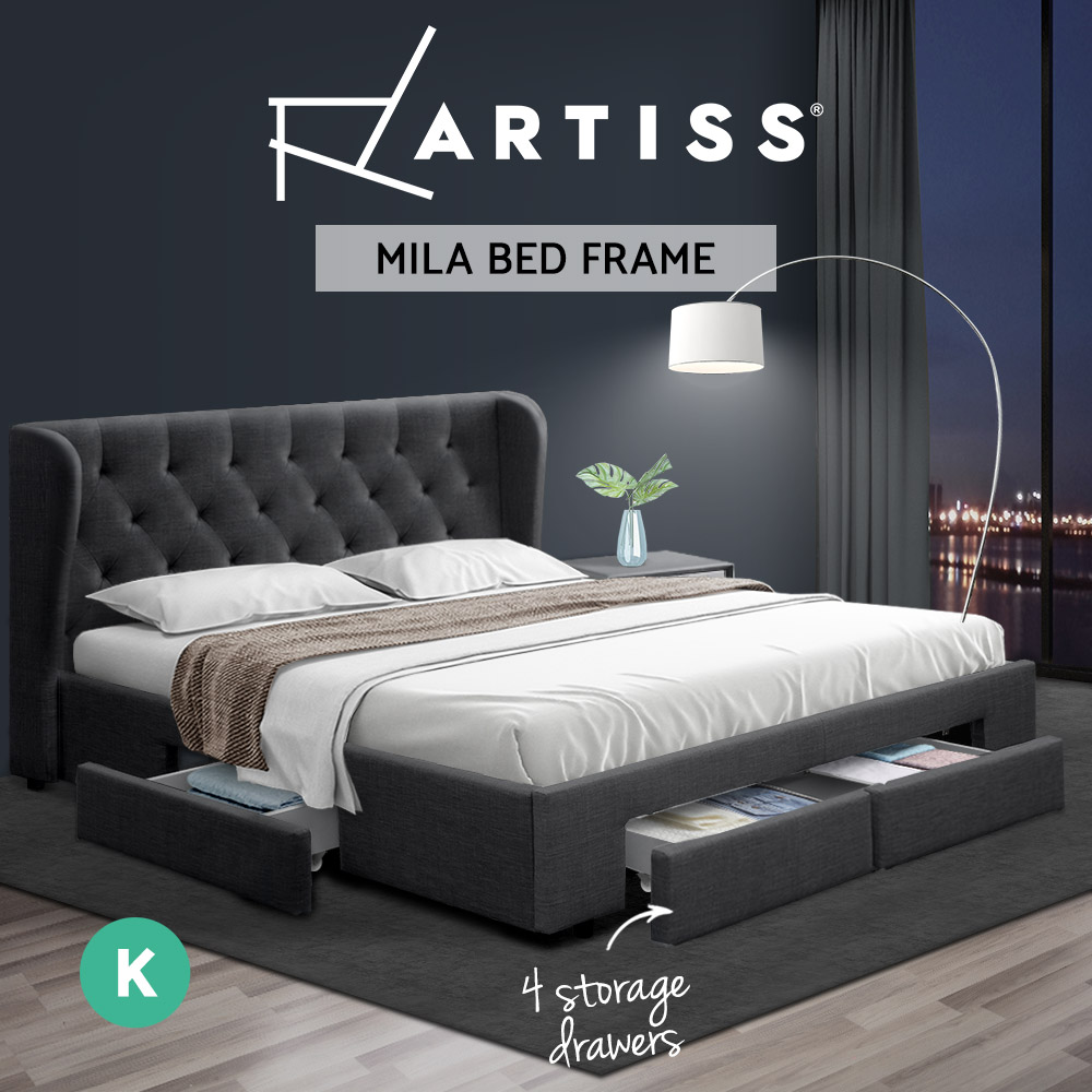 Artiss Bed Frame Queen Double King Size Base With Storage Drawers - Picture 19 of 22