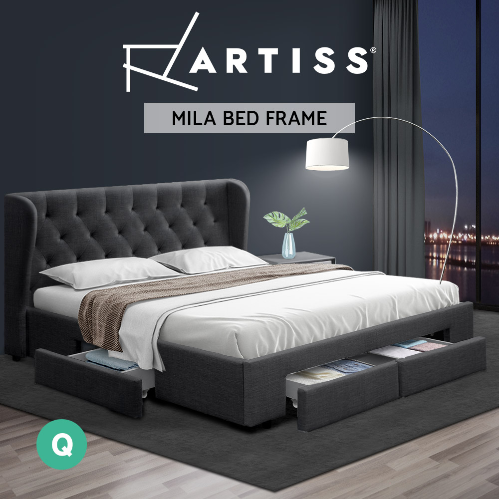 Artiss Bed Frame Queen Double King Size Base With Storage Drawers - Picture 21 of 22
