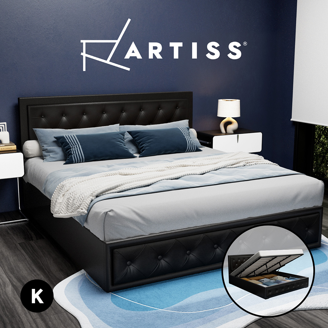 Artiss King Size Gas Lift Bed Frame Base With Storage Mattress Leather