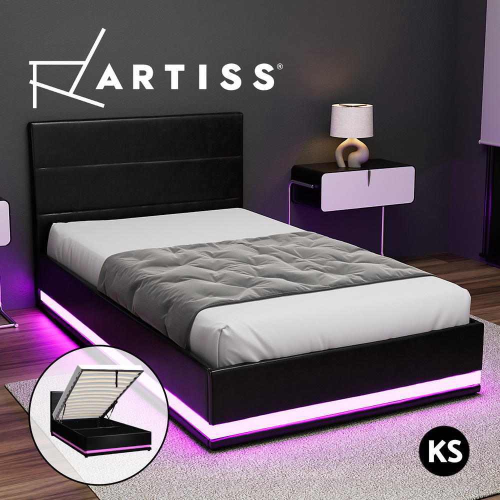 Artiss Bed Frame Queen Double King Single RGB LED Gas Lift Base Storage LUMI - Picture 16 of 20