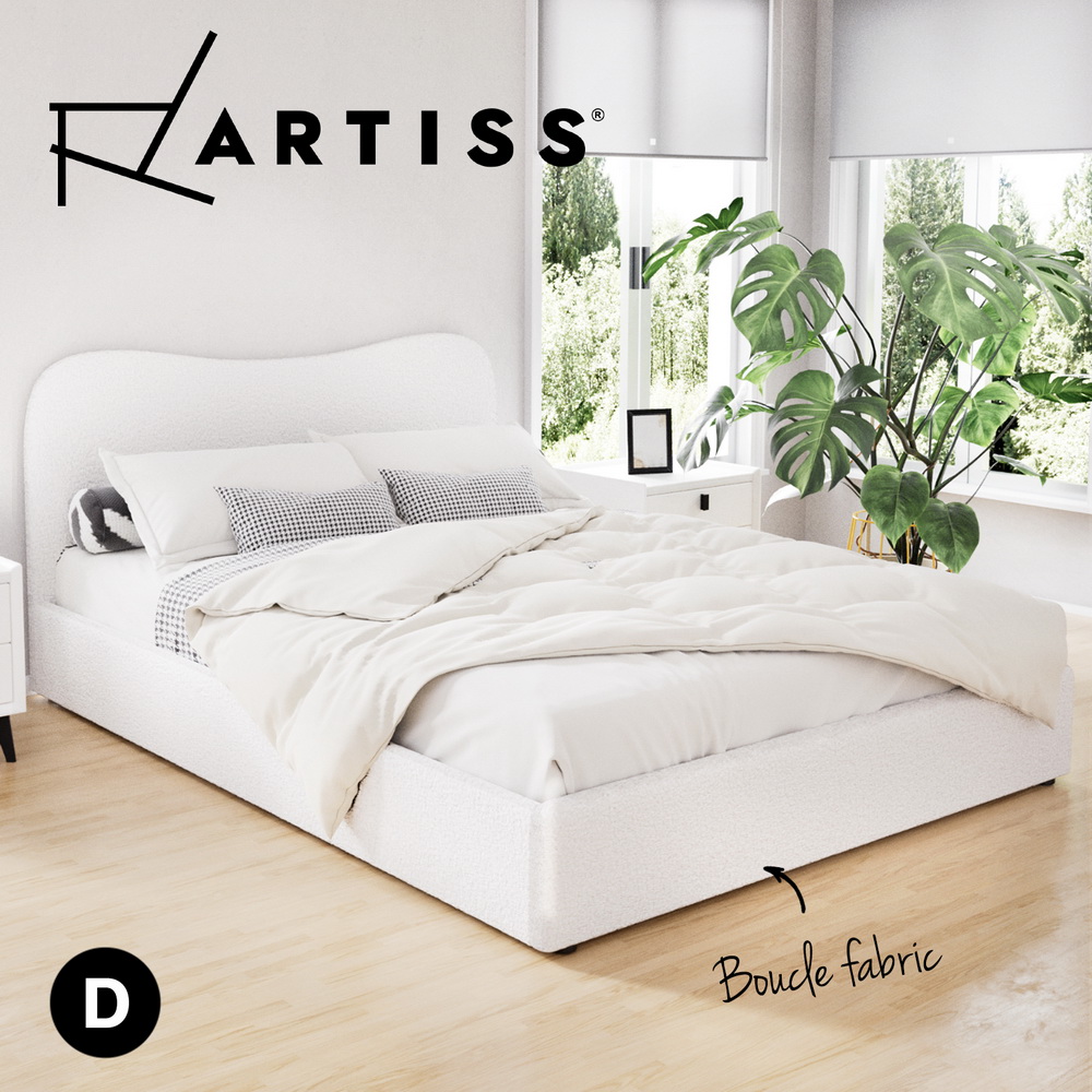 Artiss Bed Frame Boucle Fabric Queen Double King Single Size Gas Lift White - Picture 10 of 121