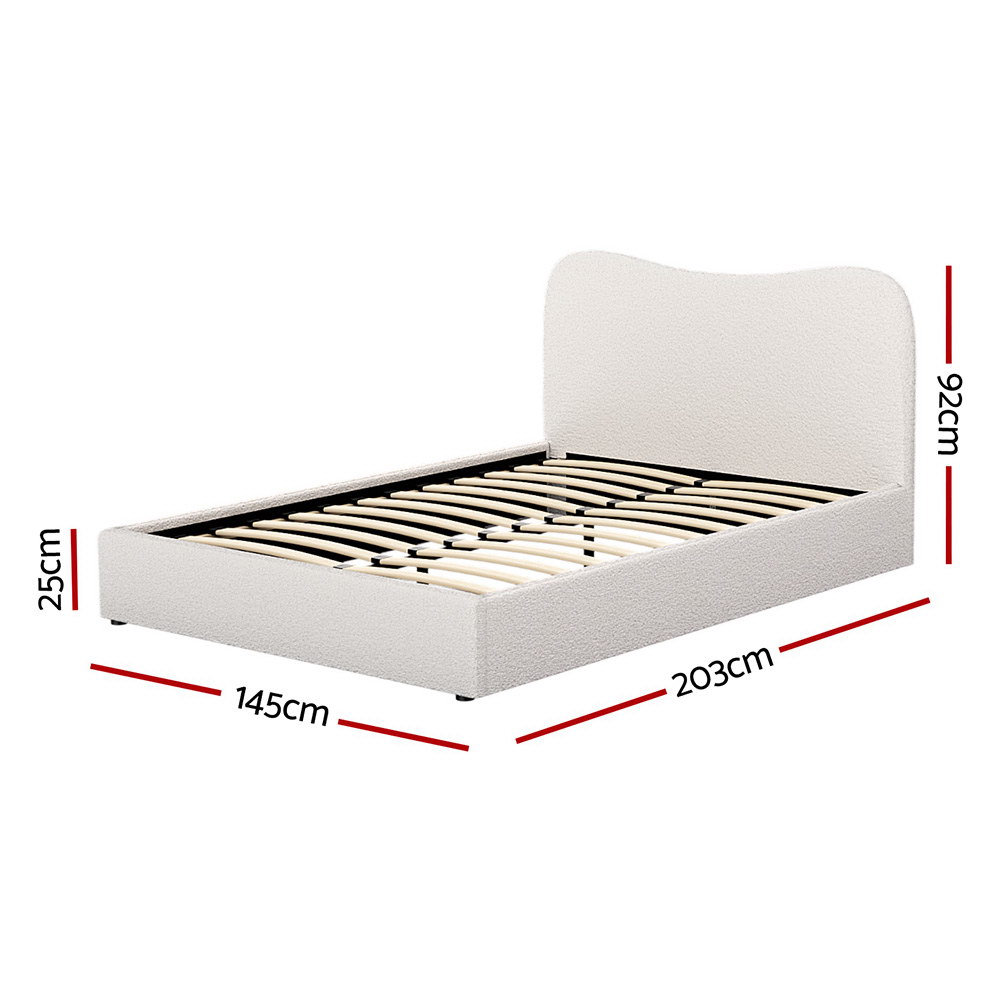 Artiss Bed Frame Boucle Fabric Queen Double King Single Size Gas Lift White - Picture 12 of 121