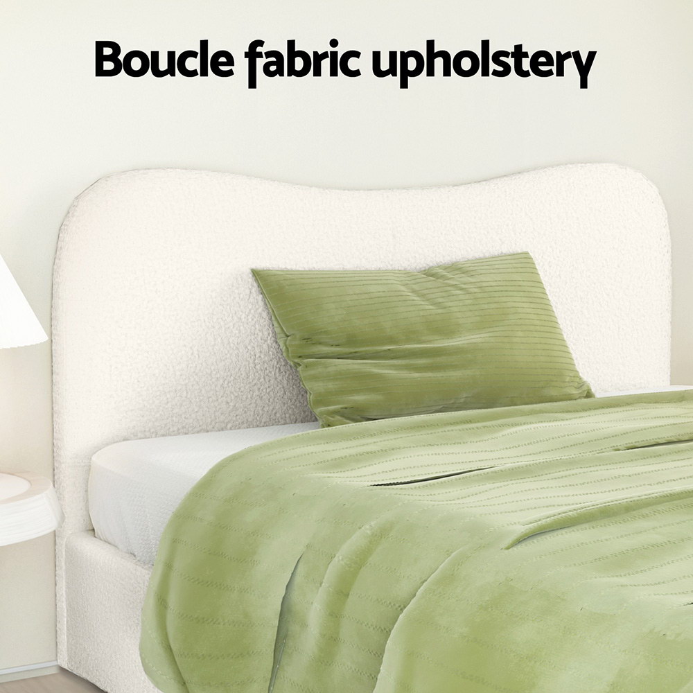 Artiss Bed Frame Boucle Fabric Queen Double King Single Size Gas Lift White - Picture 14 of 121