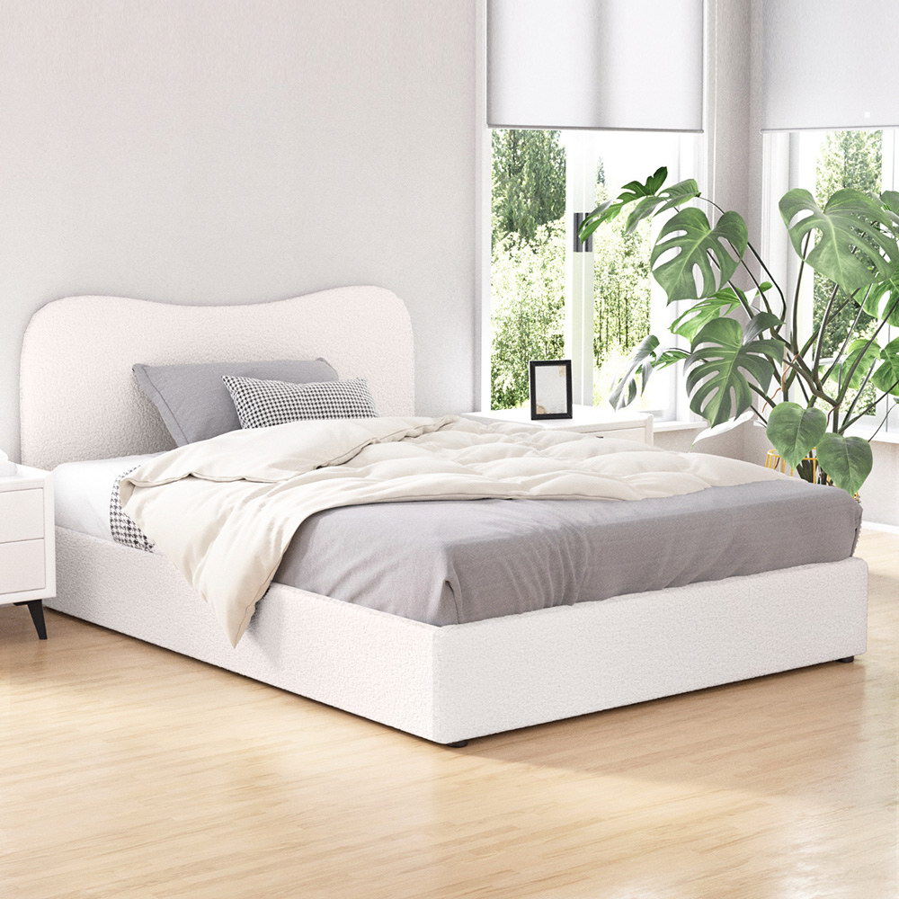 Artiss Bed Frame Boucle Fabric Queen Double King Single Size Gas Lift White - Picture 17 of 121