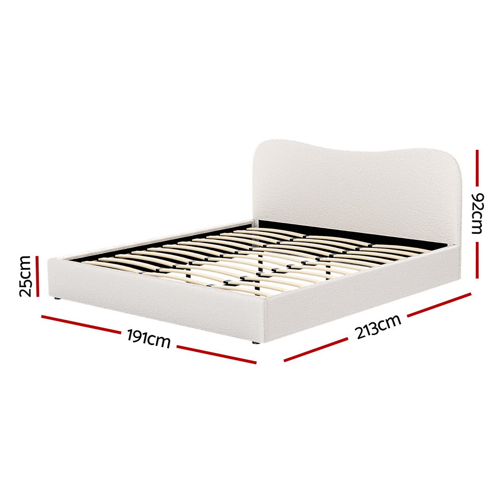 Artiss Bed Frame Boucle Fabric Queen Double King Single Size Gas Lift White - Picture 20 of 121