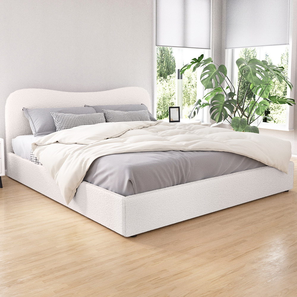 Artiss Bed Frame Boucle Fabric Queen Double King Single Size Gas Lift White - Picture 25 of 121