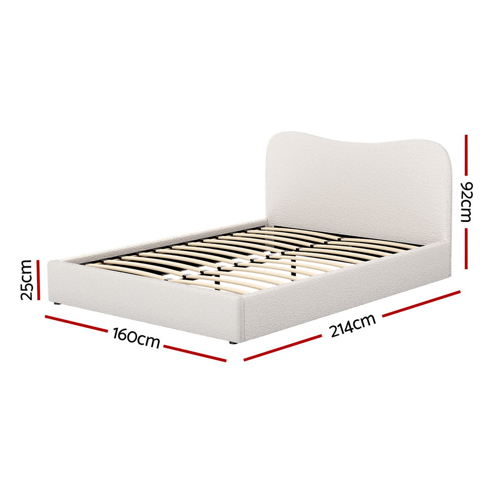 Artiss Bed Frame Boucle Fabric Queen Double King Single Size Gas Lift White - Picture 28 of 121