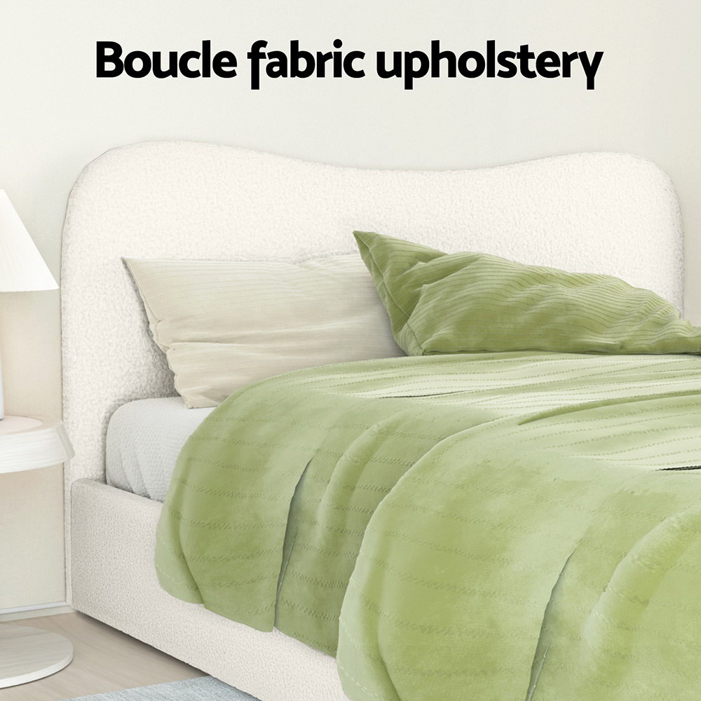 Artiss Bed Frame Boucle Fabric Queen Double King Single Size Gas Lift White - Picture 30 of 121