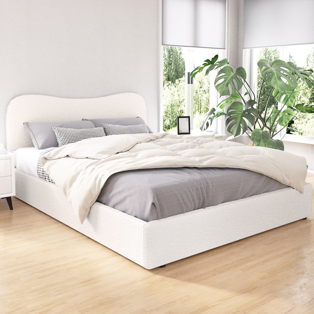 Artiss Bed Frame Boucle Fabric Queen Double King Single Size Gas Lift White - Picture 33 of 121