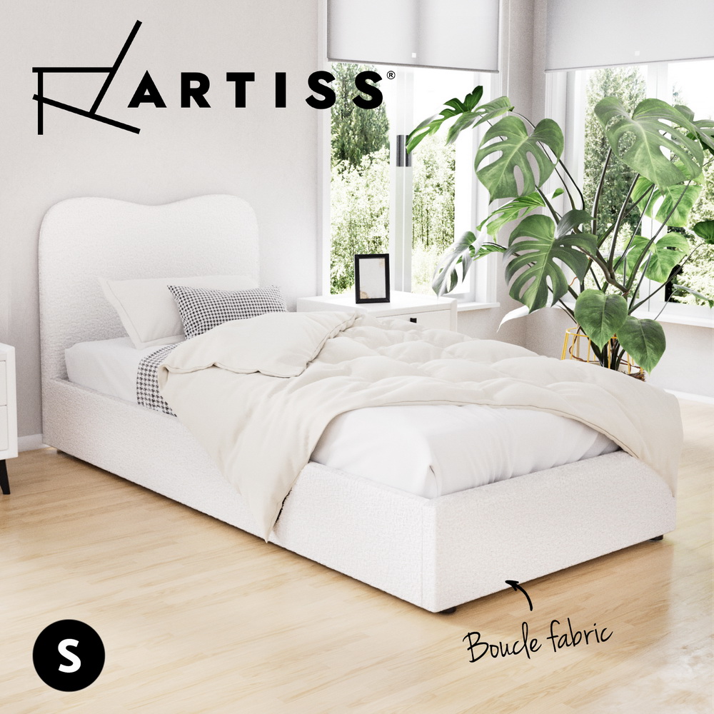 Artiss Bed Frame Boucle Fabric Queen Double King Single Size Gas Lift White - Picture 34 of 121