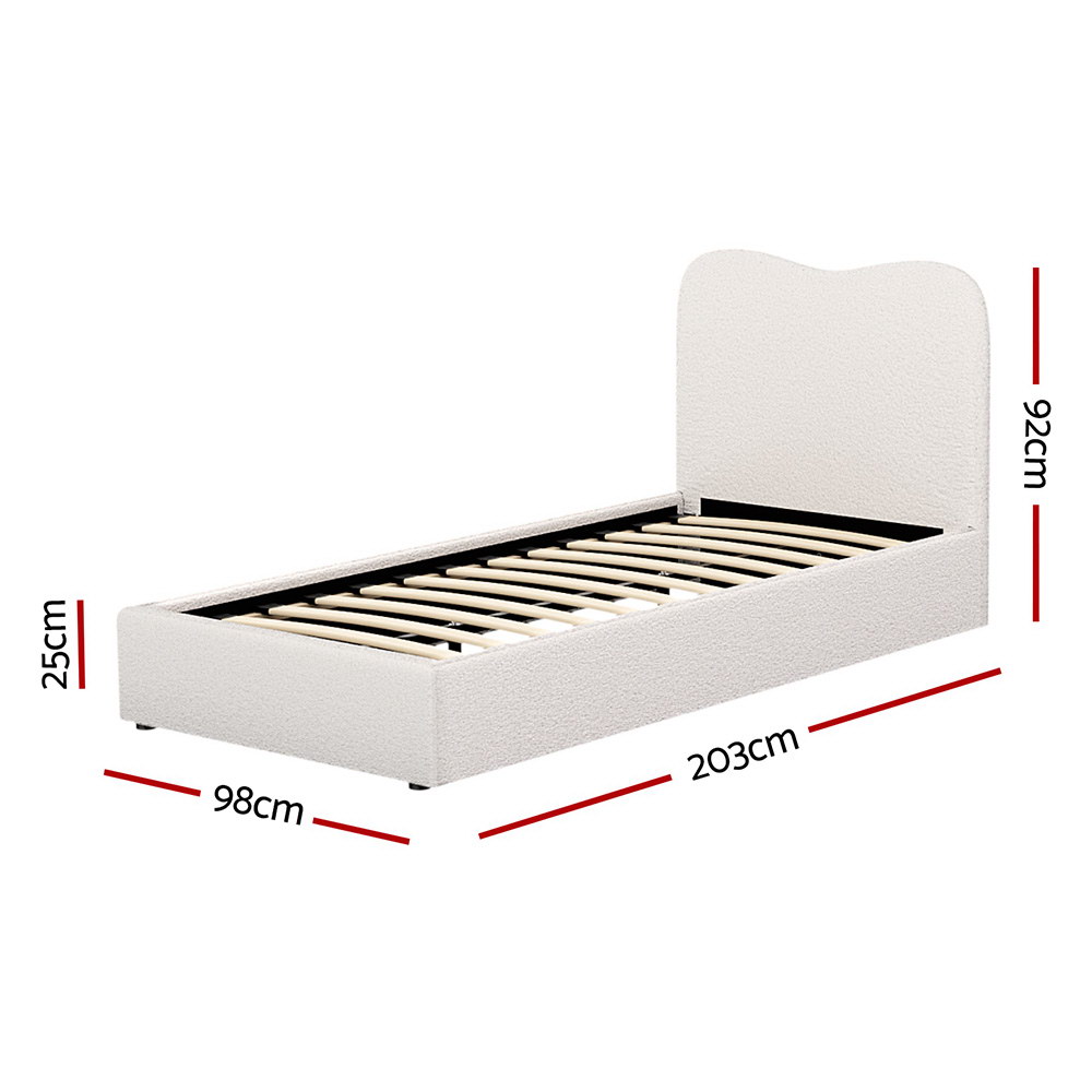 Artiss Bed Frame Boucle Fabric Queen Double King Single Size Gas Lift White - Picture 36 of 121