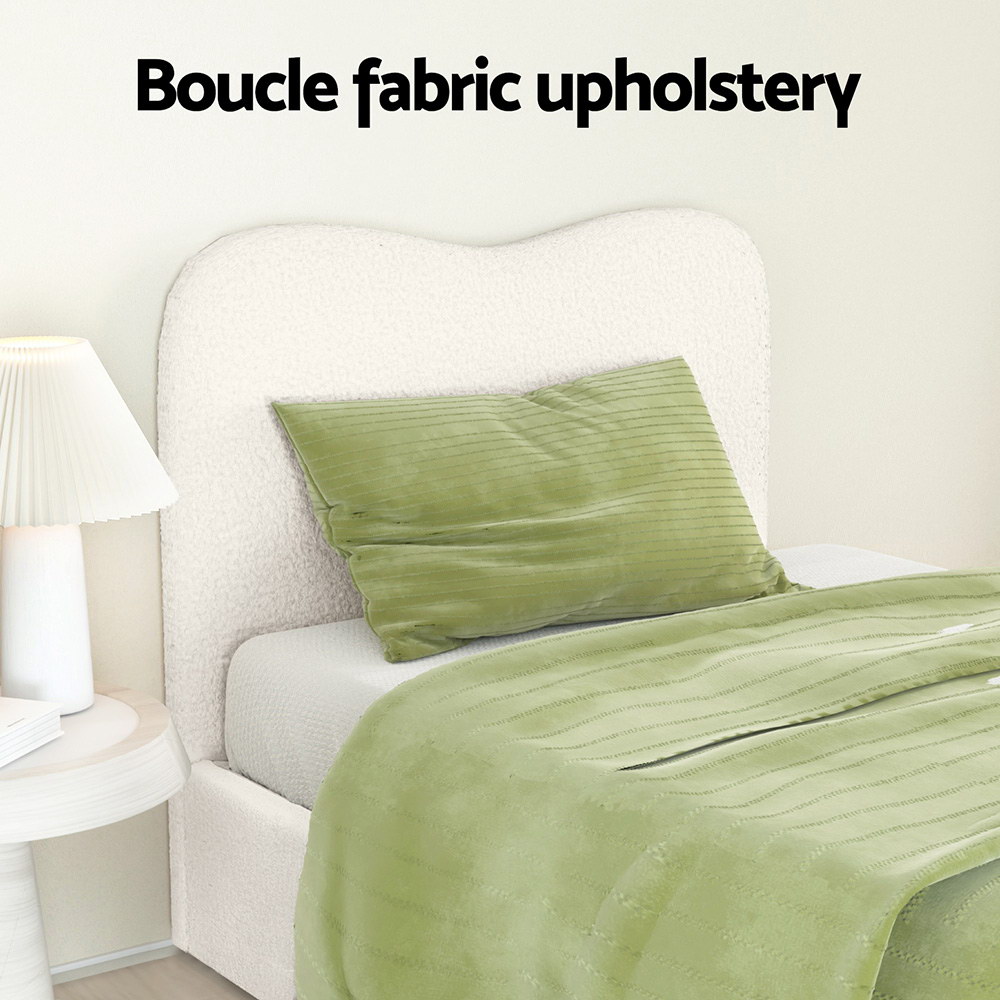 Artiss Bed Frame Boucle Fabric Queen Double King Single Size Gas Lift White - Picture 38 of 121