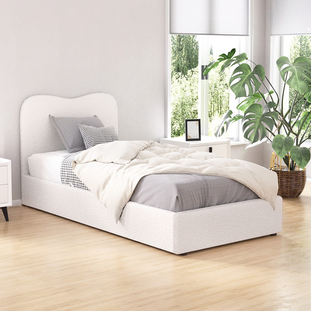 Artiss Bed Frame Boucle Fabric Queen Double King Single Size Gas Lift White - Picture 41 of 121