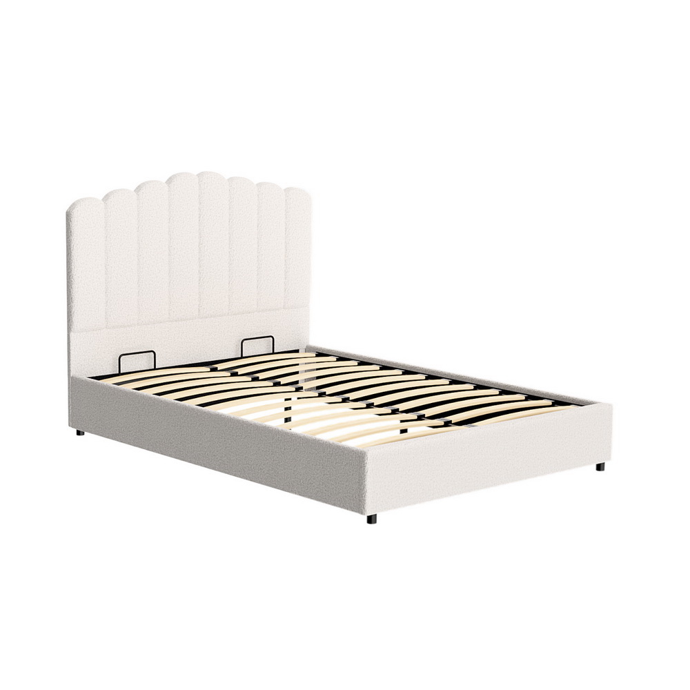Artiss Bed Frame Boucle Fabric Queen Double King Single Size Gas Lift White - Picture 44 of 121