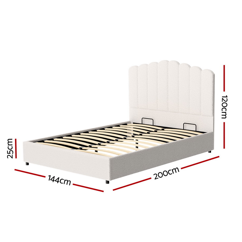 Artiss Bed Frame Boucle Fabric Queen Double King Single Size Gas Lift White - Picture 45 of 121