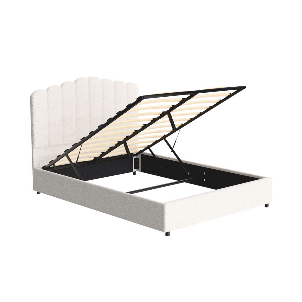 Artiss Bed Frame Boucle Fabric Queen Double King Single Size Gas Lift White - Picture 46 of 121