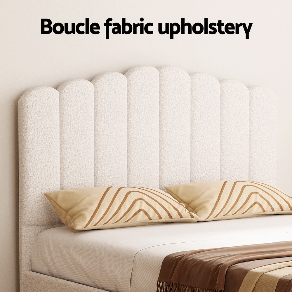 Artiss Bed Frame Boucle Fabric Queen Double King Single Size Gas Lift White - Picture 47 of 121