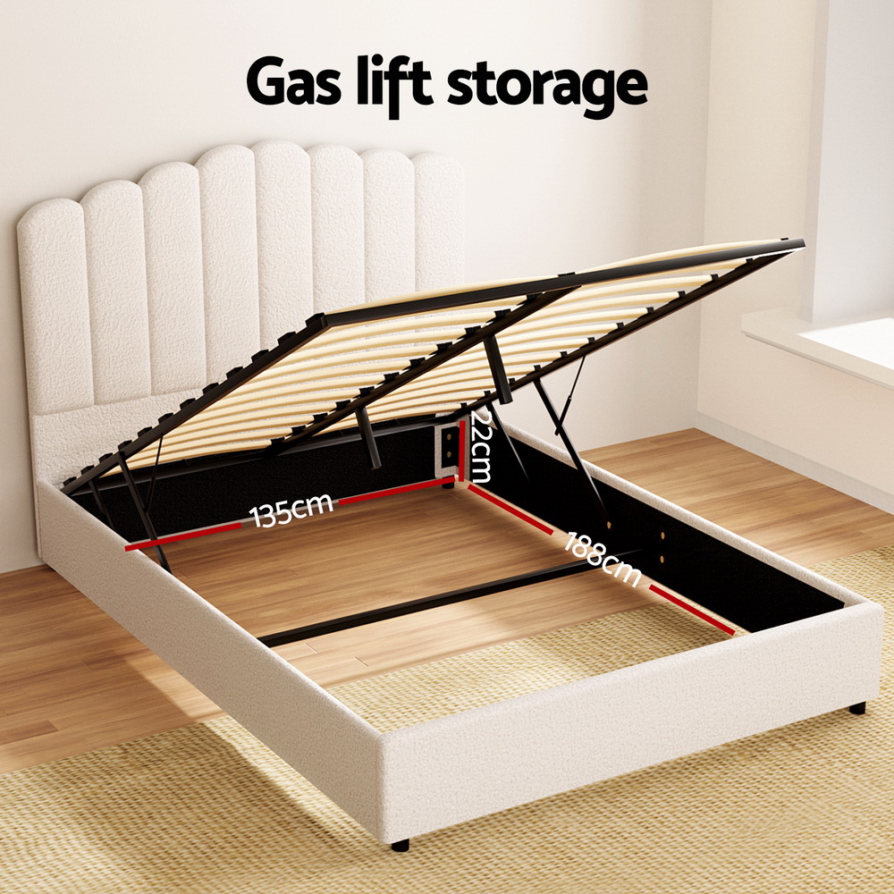 Artiss Bed Frame Boucle Fabric Queen Double King Single Size Gas Lift White - Picture 48 of 121