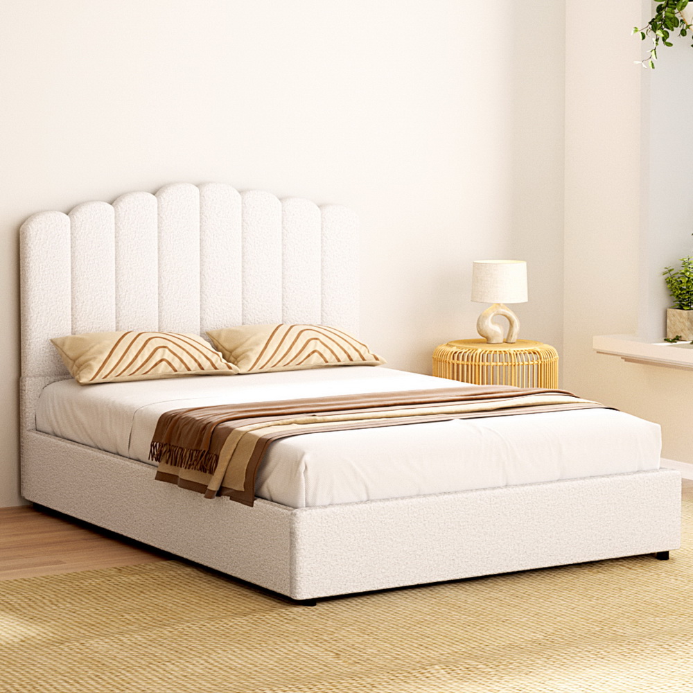 Artiss Bed Frame Boucle Fabric Queen Double King Single Size Gas Lift White - Picture 50 of 121