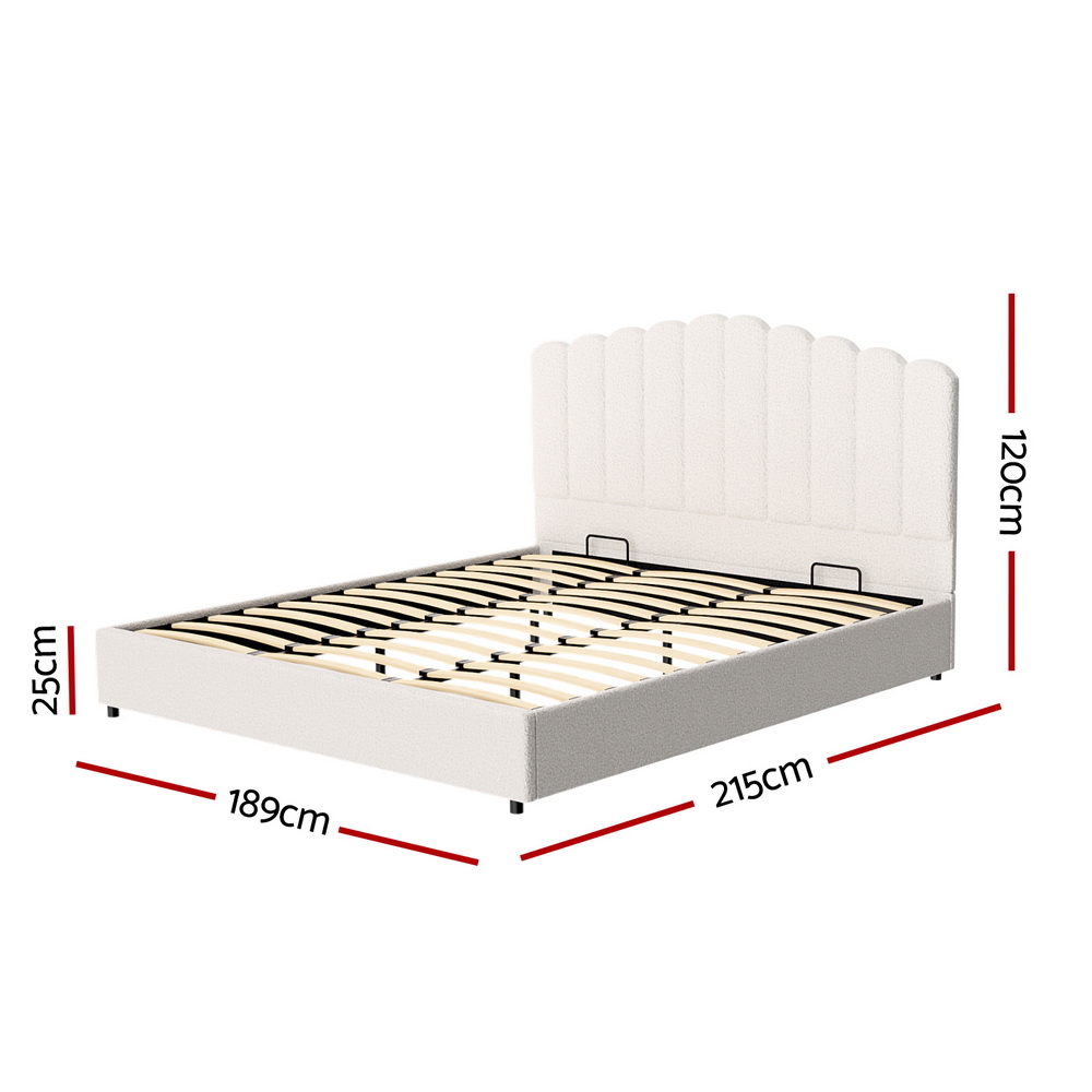 Artiss Bed Frame Boucle Fabric Queen Double King Single Size Gas Lift White - Picture 53 of 121