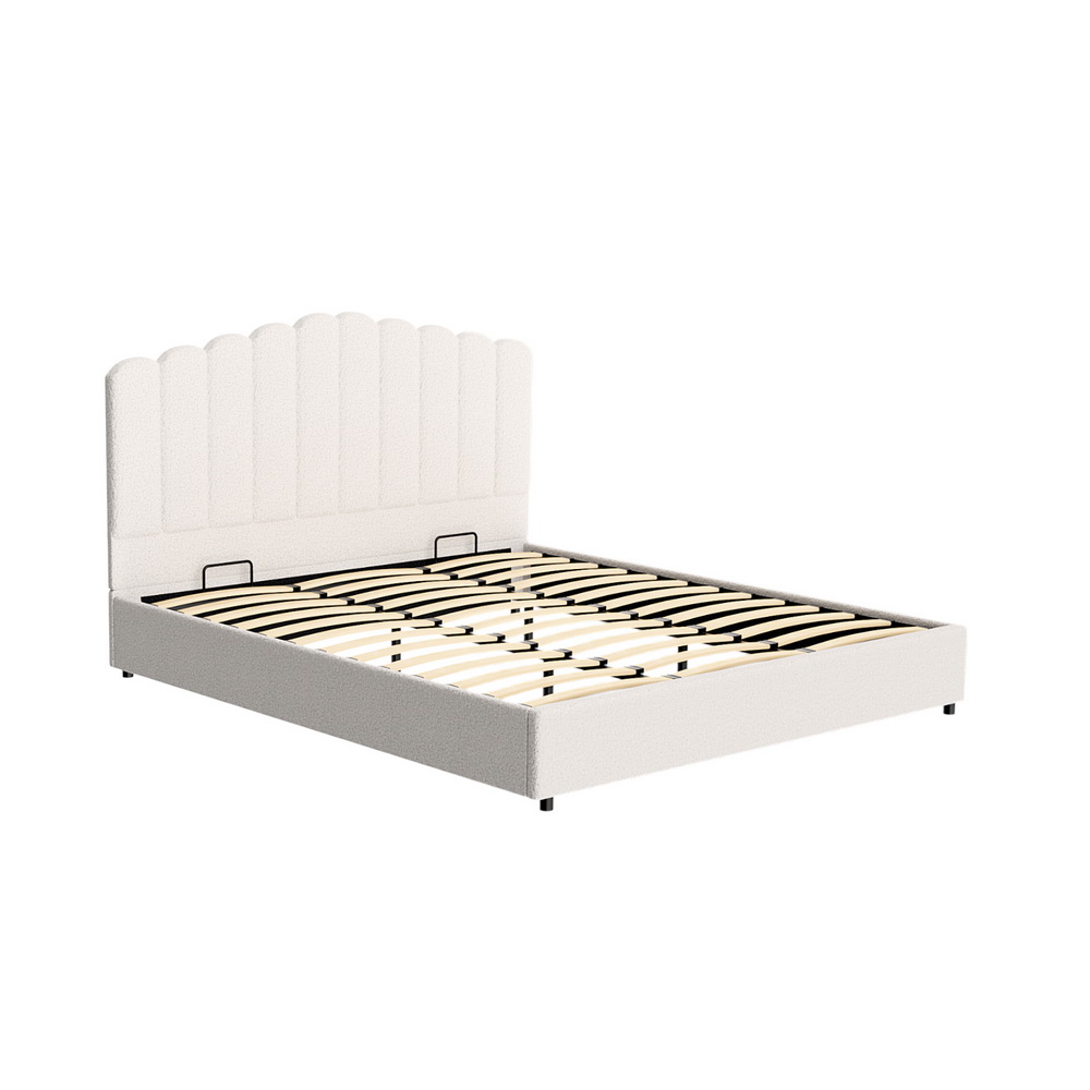 Artiss Bed Frame Boucle Fabric Queen Double King Single Size Gas Lift White - Picture 54 of 121