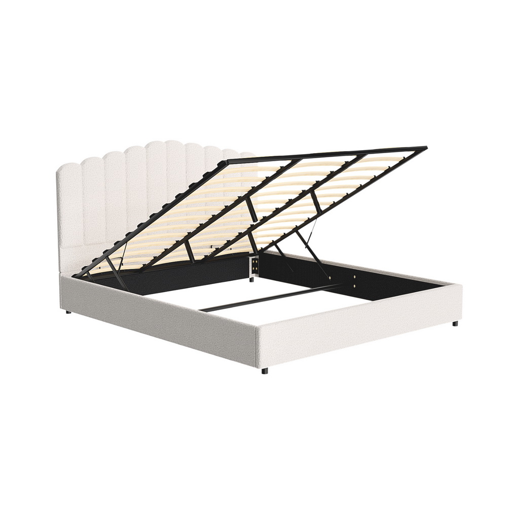 Artiss Bed Frame Boucle Fabric Queen Double King Single Size Gas Lift White - Picture 55 of 121