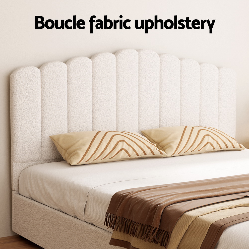 Artiss Bed Frame Boucle Fabric Queen Double King Single Size Gas Lift White - Picture 56 of 121