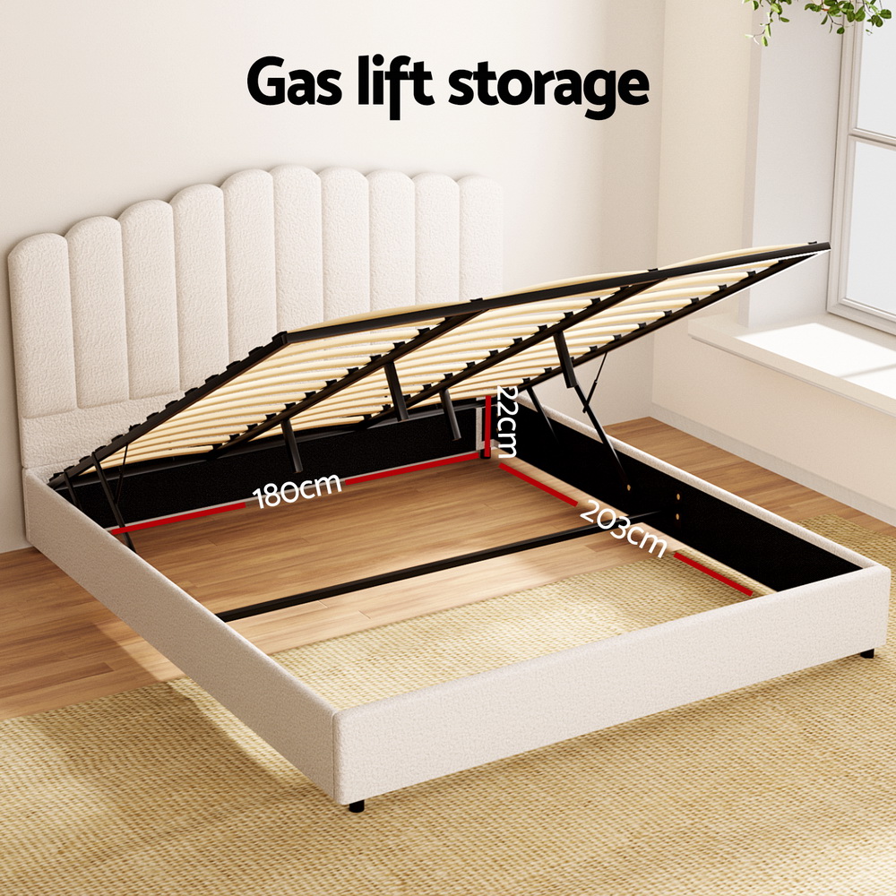 Artiss Bed Frame Boucle Fabric Queen Double King Single Size Gas Lift White - Picture 57 of 121