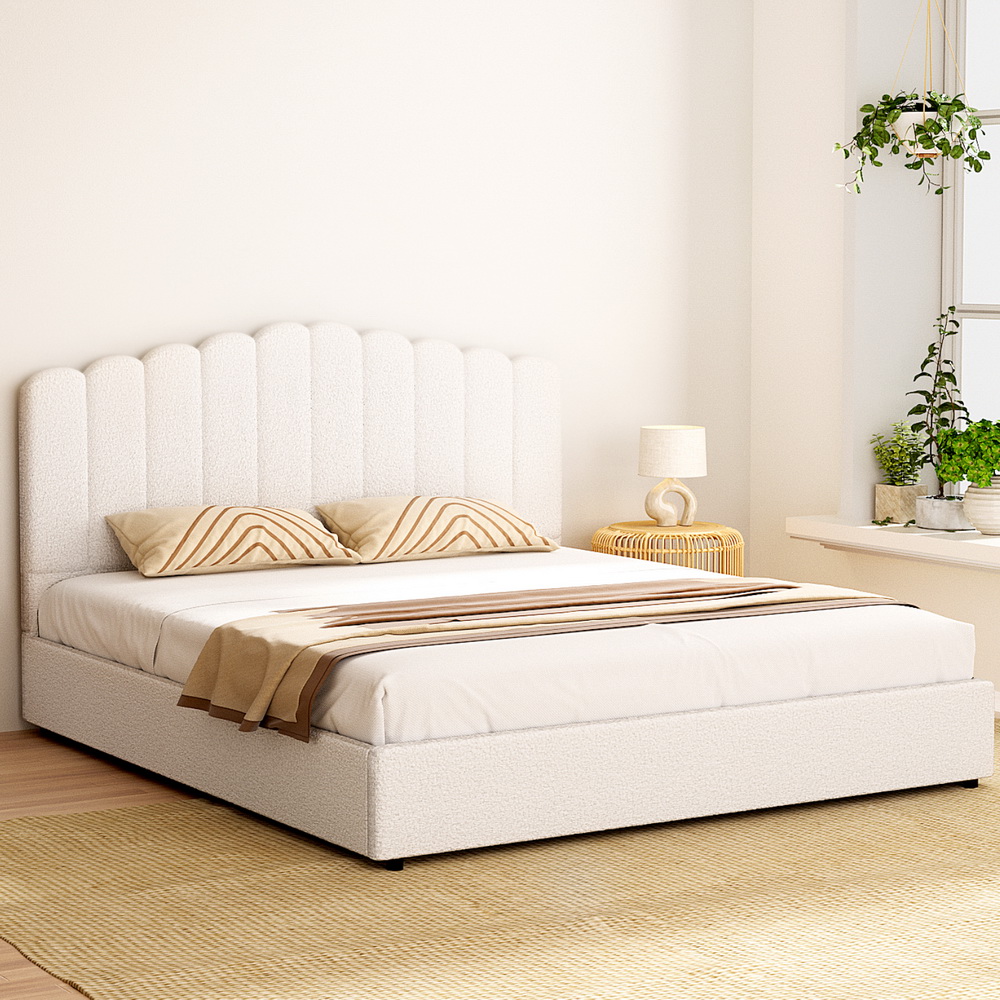 Artiss Bed Frame Boucle Fabric Queen Double King Single Size Gas Lift White - Picture 59 of 121