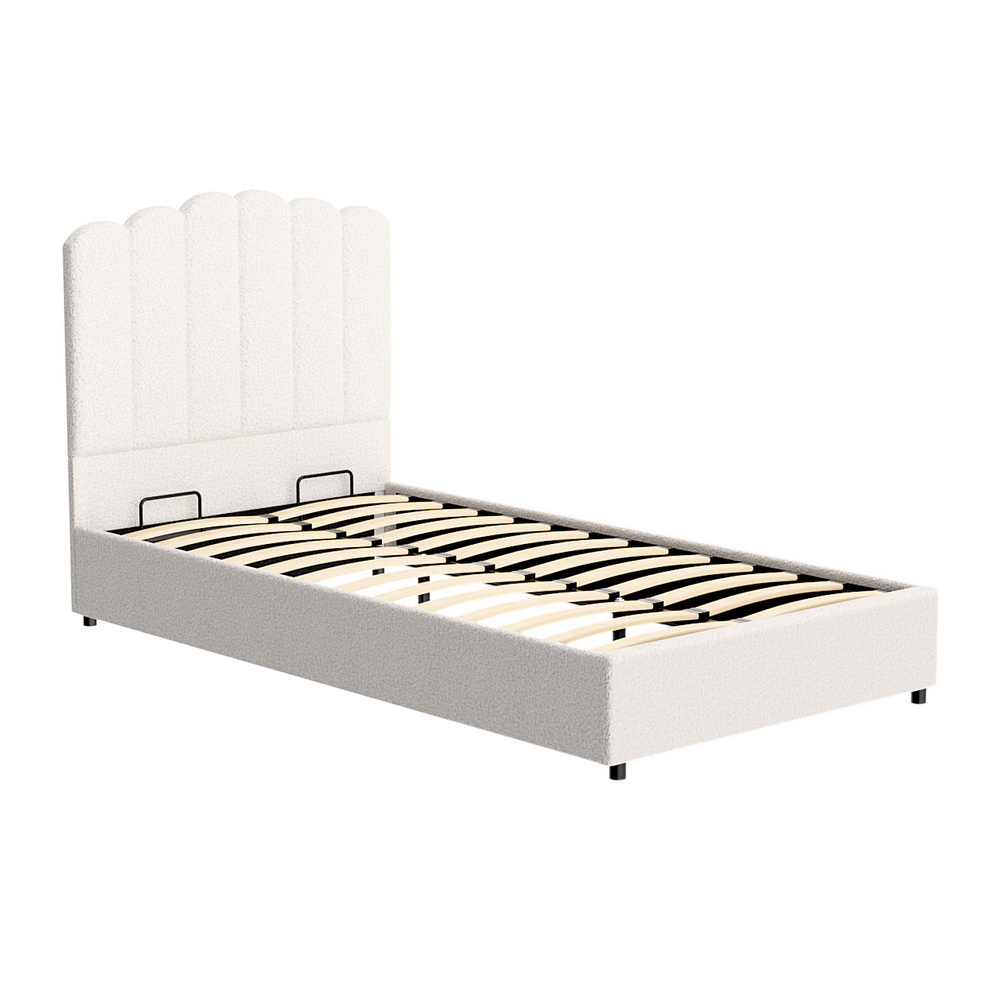 Artiss Bed Frame Boucle Fabric Queen Double King Single Size Gas Lift White - Picture 62 of 121