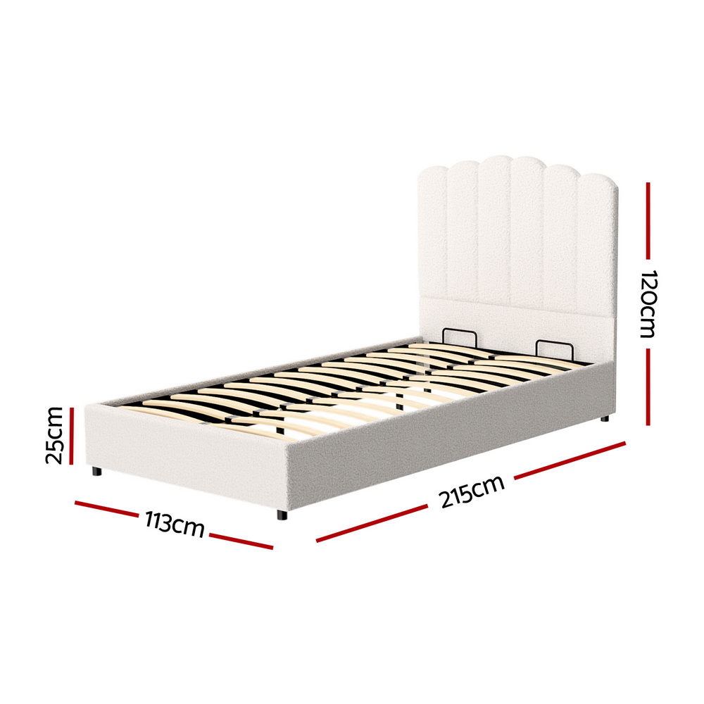 Artiss Bed Frame Boucle Fabric Queen Double King Single Size Gas Lift White - Picture 63 of 121