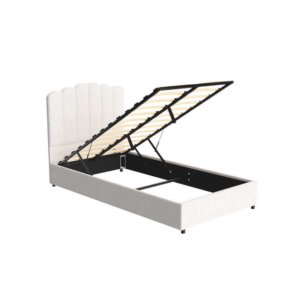 Artiss Bed Frame Boucle Fabric Queen Double King Single Size Gas Lift White - Picture 64 of 121