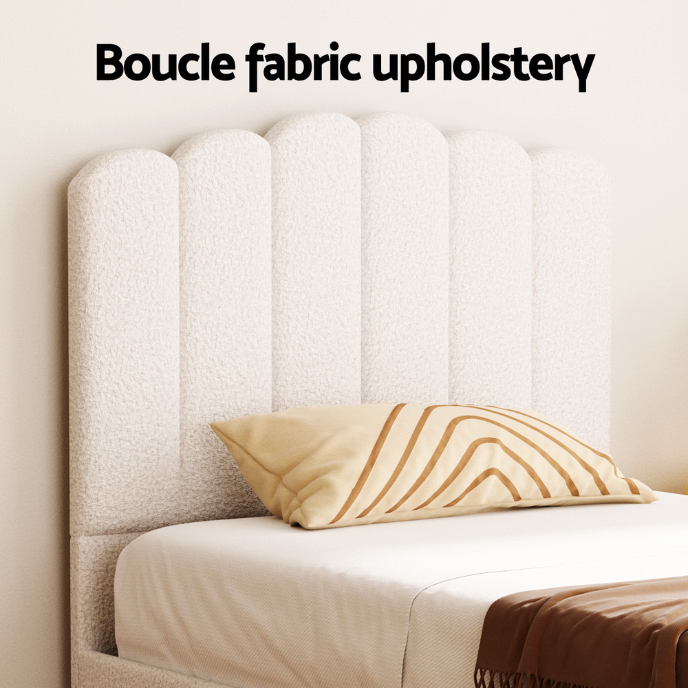 Artiss Bed Frame Boucle Fabric Queen Double King Single Size Gas Lift White - Picture 65 of 121