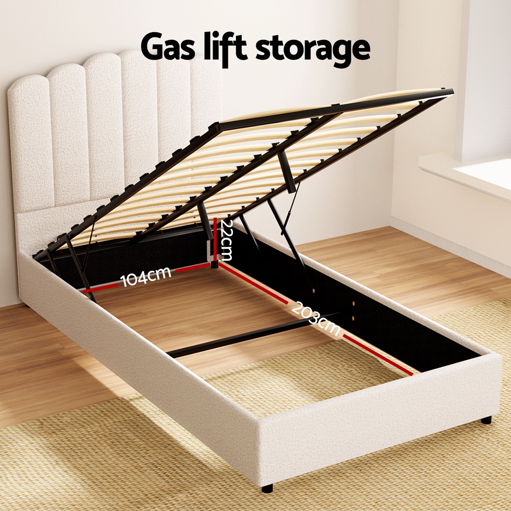 Artiss Bed Frame Boucle Fabric Queen Double King Single Size Gas Lift White - Picture 66 of 121