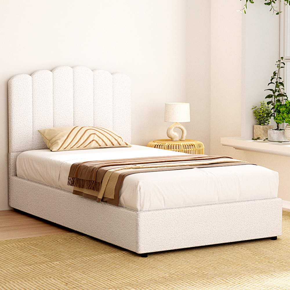 Artiss Bed Frame Boucle Fabric Queen Double King Single Size Gas Lift White - Picture 68 of 121