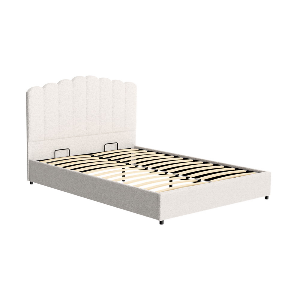 Artiss Bed Frame Boucle Fabric Queen Double King Single Size Gas Lift White - Picture 71 of 121