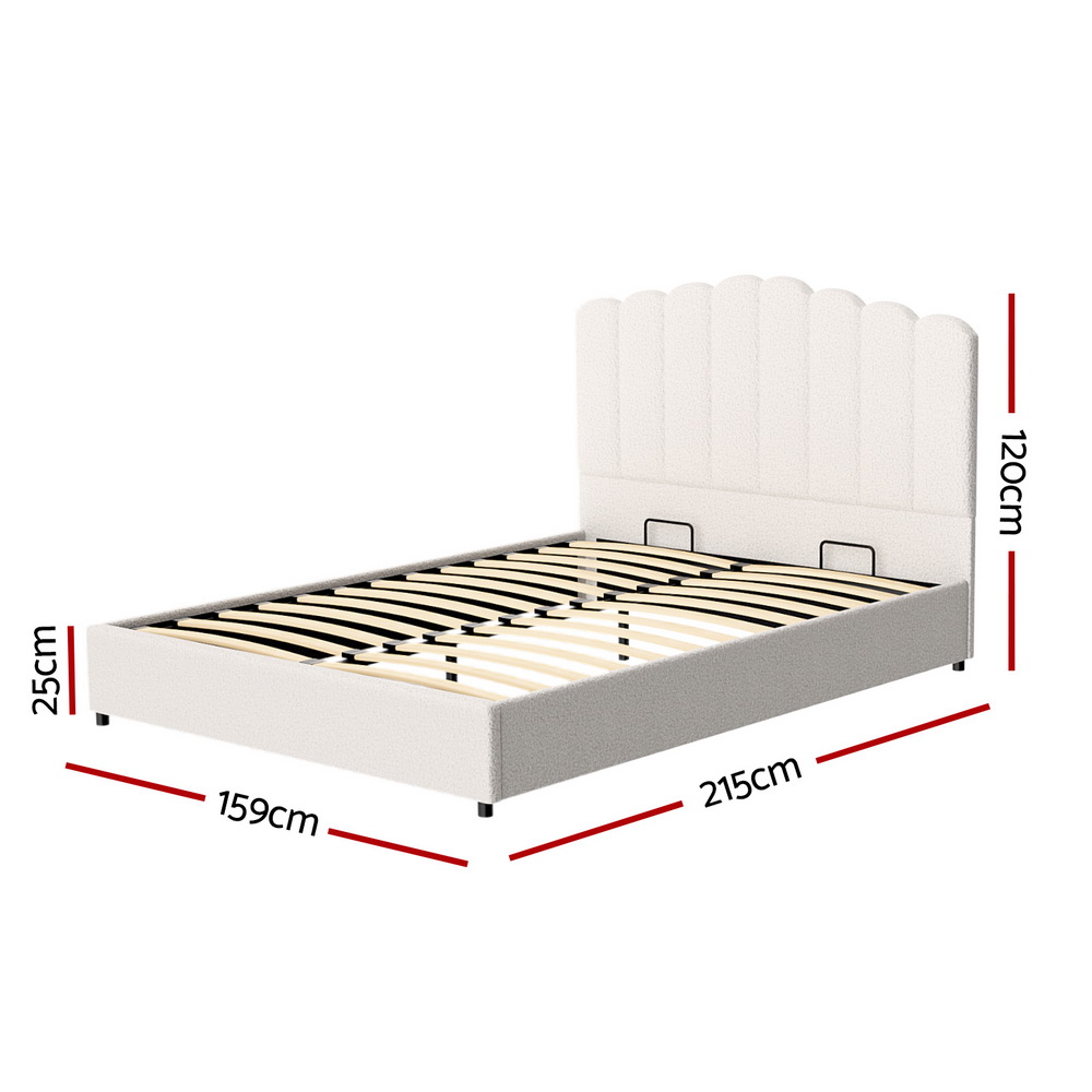 Artiss Bed Frame Boucle Fabric Queen Double King Single Size Gas Lift White - Picture 72 of 121