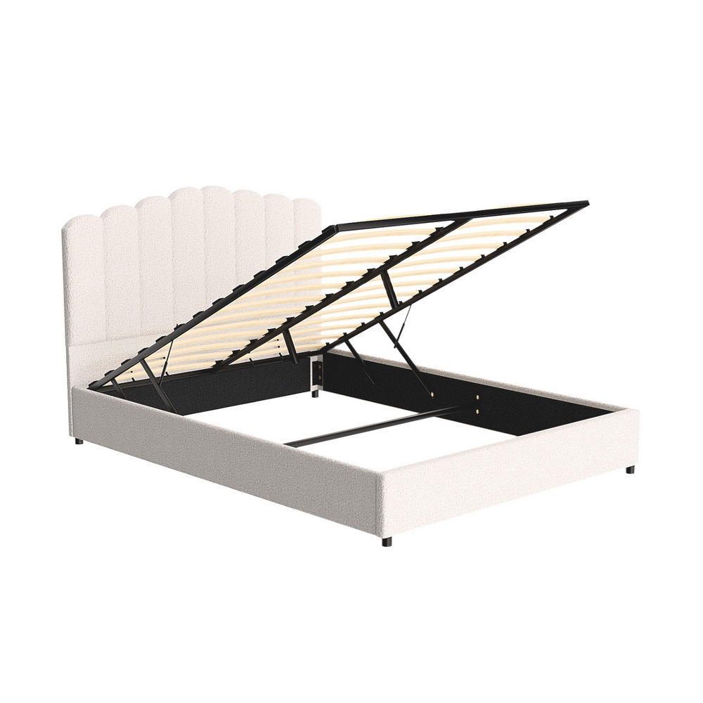 Artiss Bed Frame Boucle Fabric Queen Double King Single Size Gas Lift White - Picture 73 of 121
