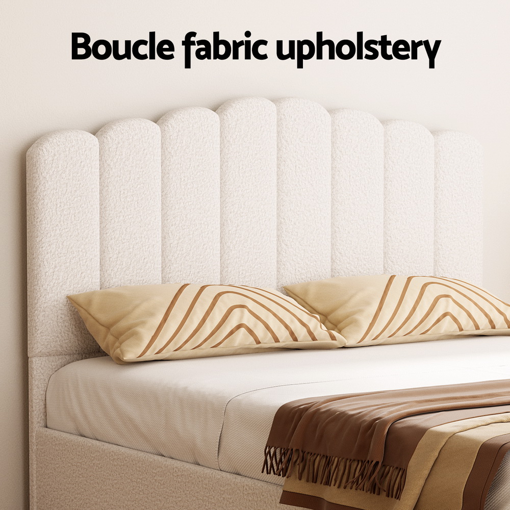 Artiss Bed Frame Boucle Fabric Queen Double King Single Size Gas Lift White - Picture 74 of 121