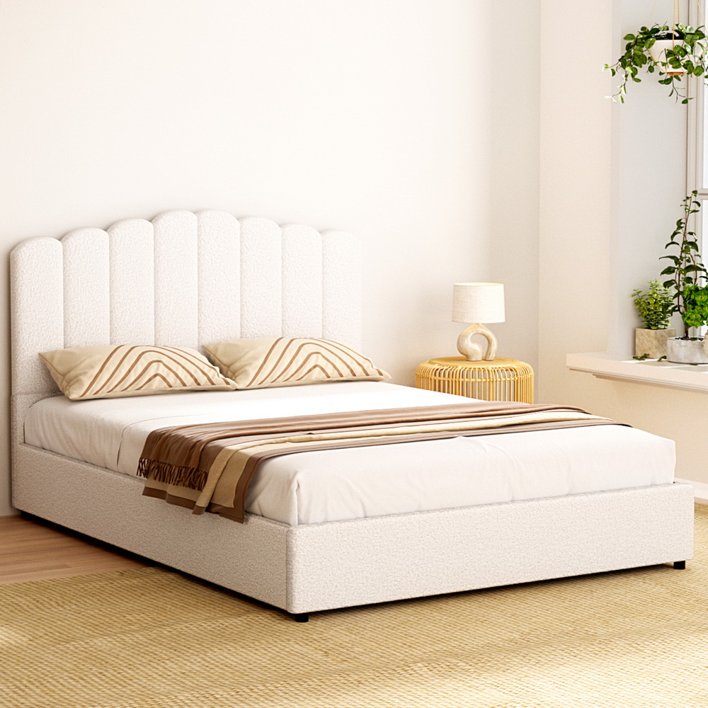 Artiss Bed Frame Boucle Fabric Queen Double King Single Size Gas Lift White - Picture 77 of 121