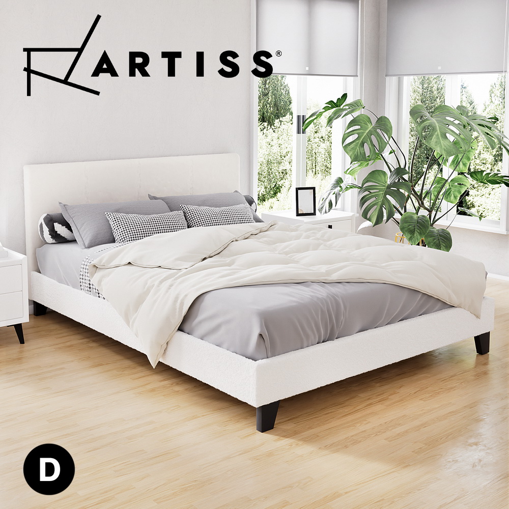 Artiss Bed Frame Boucle Fabric Queen Double King Single Size Gas Lift White - Picture 78 of 121