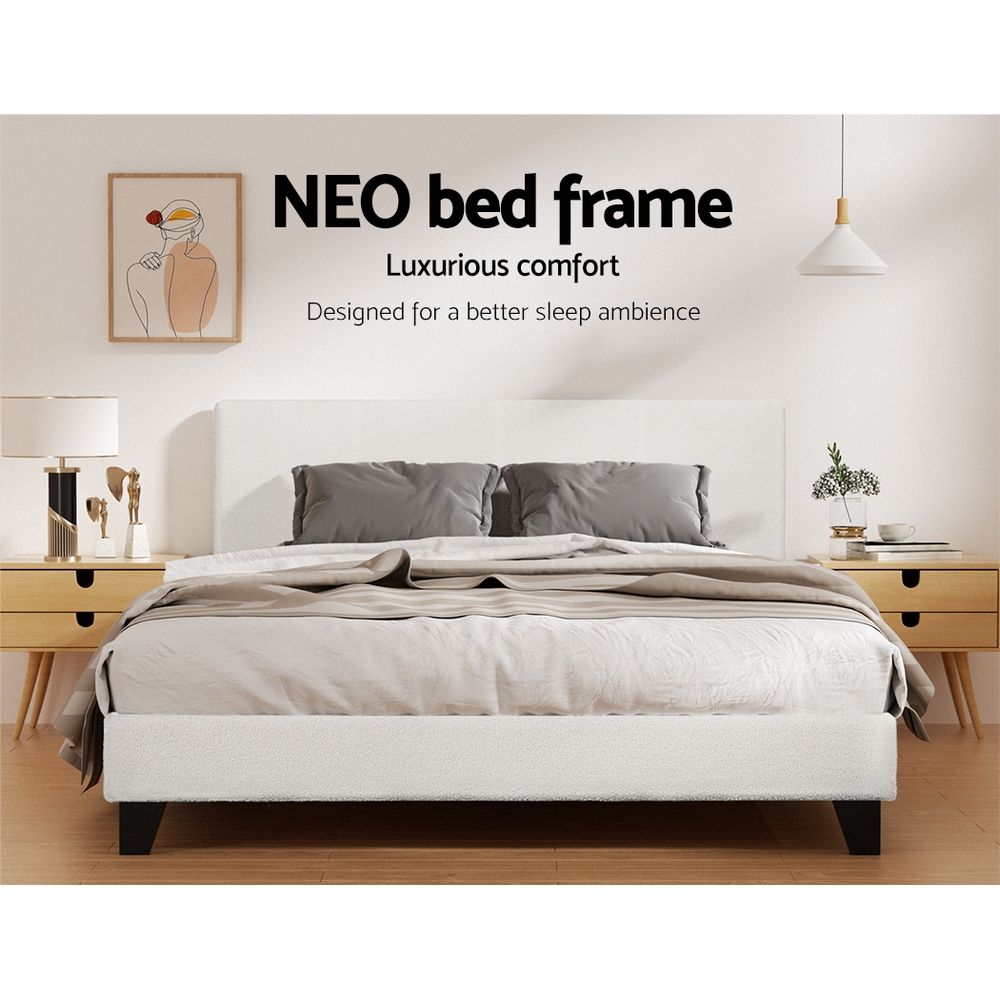 Artiss Bed Frame Boucle Fabric Queen Double King Single Size Gas Lift White - Picture 79 of 121