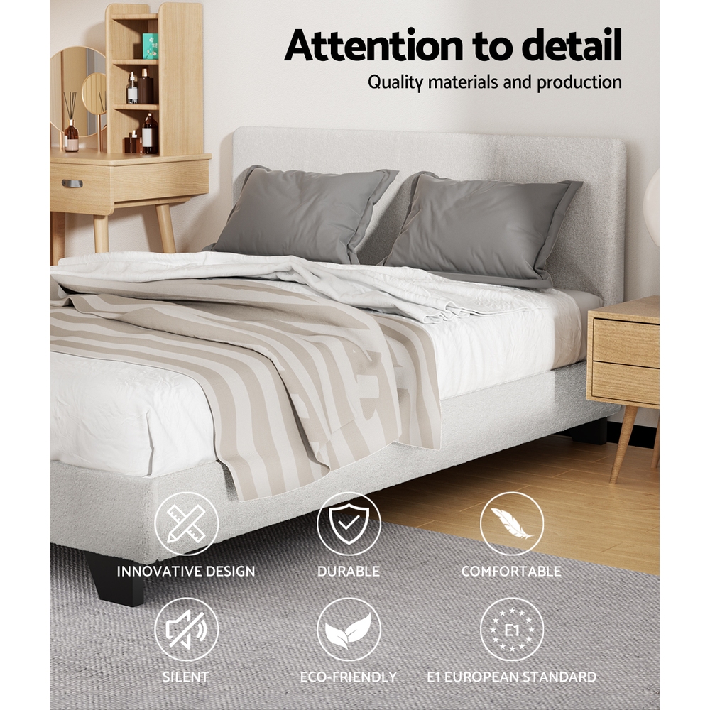 Artiss Bed Frame Boucle Fabric Queen Double King Single Size Gas Lift White - Picture 80 of 121