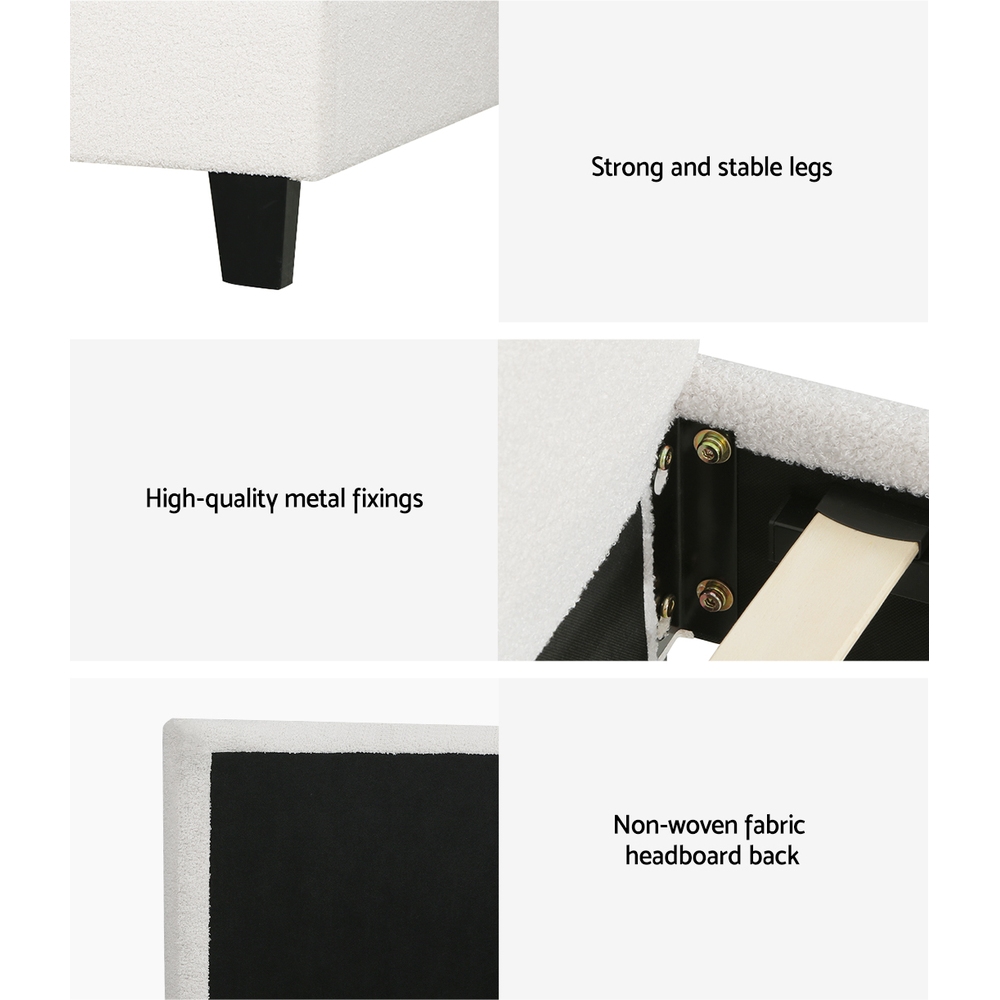 Artiss Bed Frame Boucle Fabric Queen Double King Single Size Gas Lift White - Picture 85 of 121