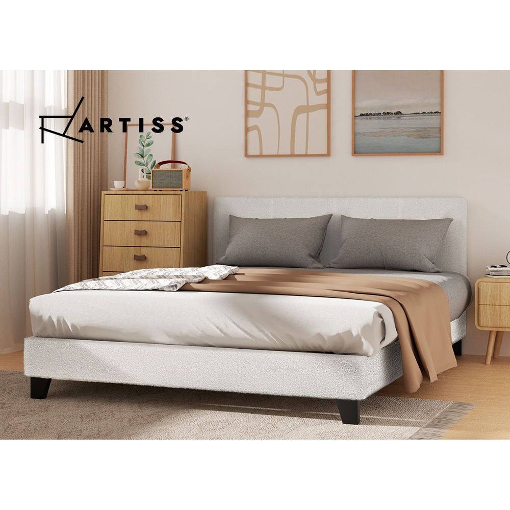 Artiss Bed Frame Boucle Fabric Queen Double King Single Size Gas Lift White - Picture 88 of 121