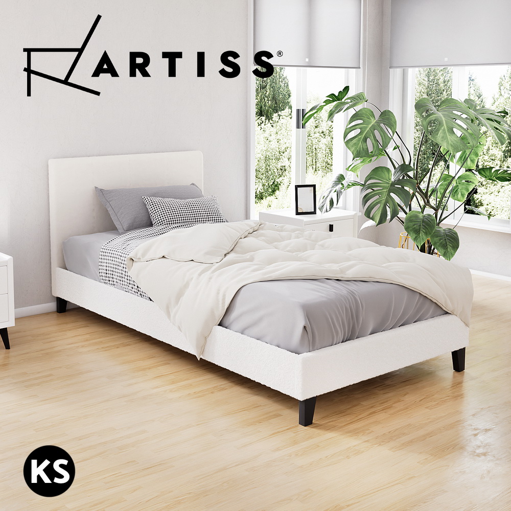 Artiss Bed Frame Boucle Fabric Queen Double King Single Size Gas Lift White - Picture 89 of 121