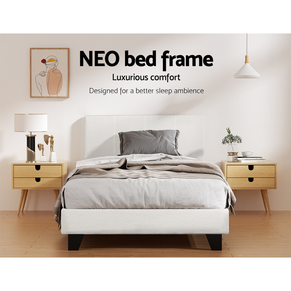 Artiss Bed Frame Boucle Fabric Queen Double King Single Size Gas Lift White - Picture 90 of 121