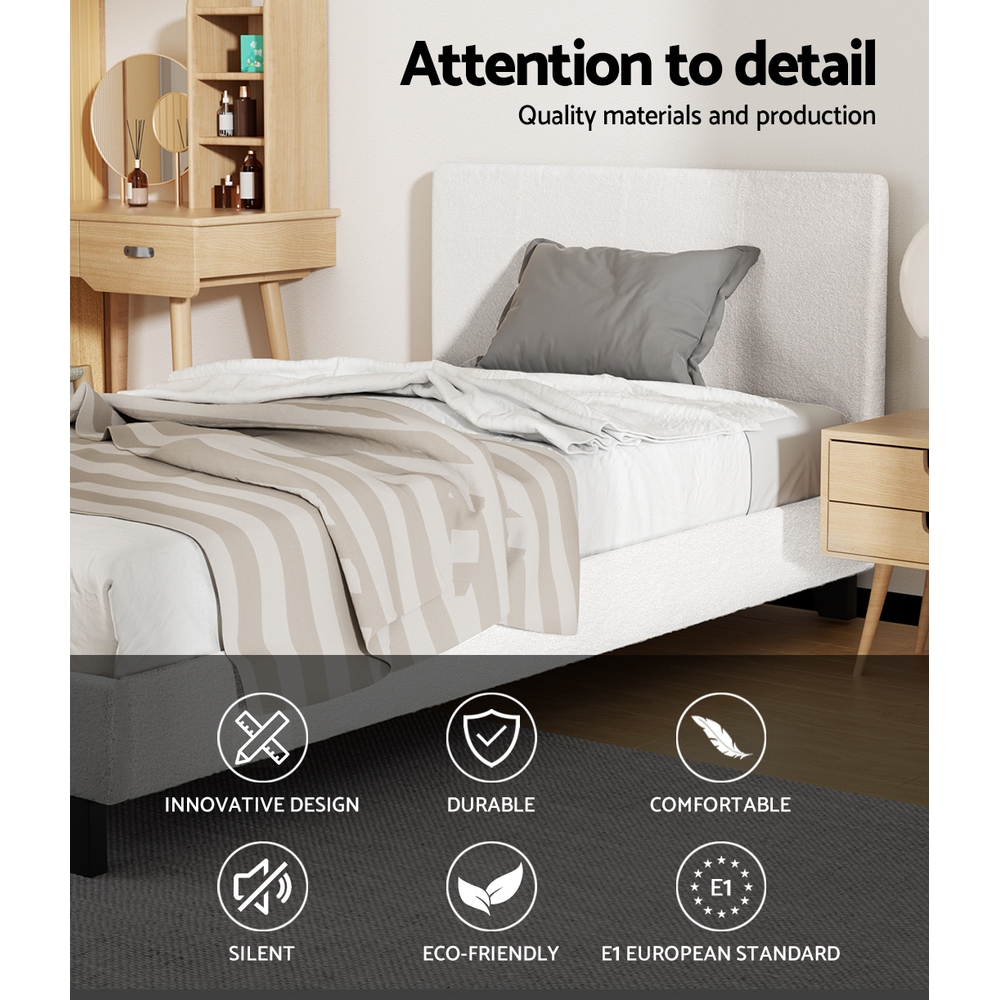 Artiss Bed Frame Boucle Fabric Queen Double King Single Size Gas Lift White - Picture 91 of 121