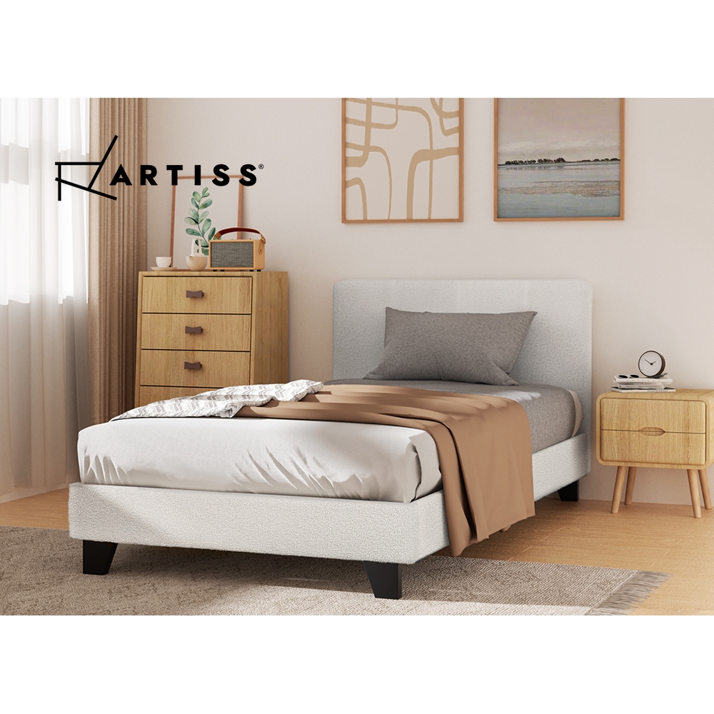 Artiss Bed Frame Boucle Fabric Queen Double King Single Size Gas Lift White - Picture 99 of 121